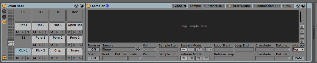 Ableton Drum Rack with Sampler instances in pads. 