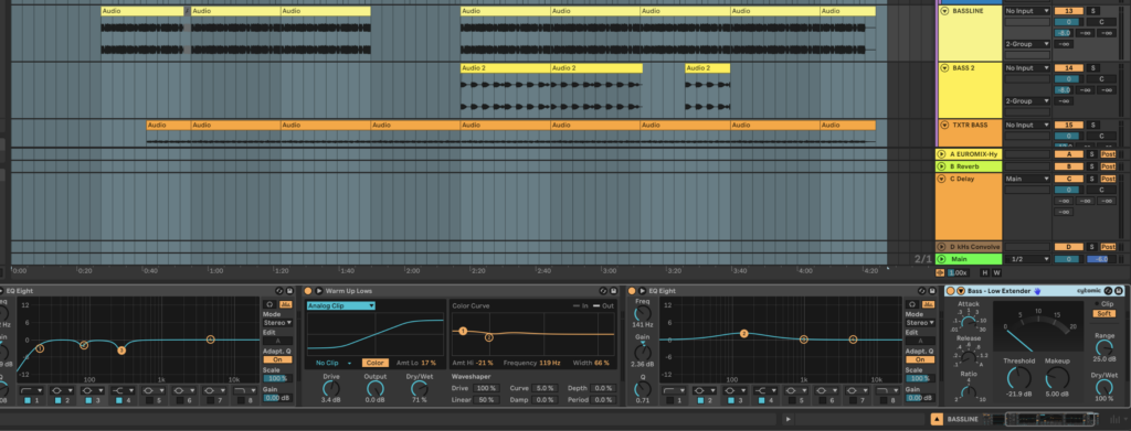 The "Bass - Low Extender" preset for the Glue Compressor in Ableton.