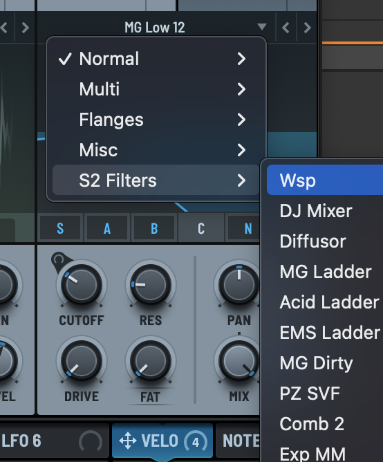 Serum 2 Filter selection.